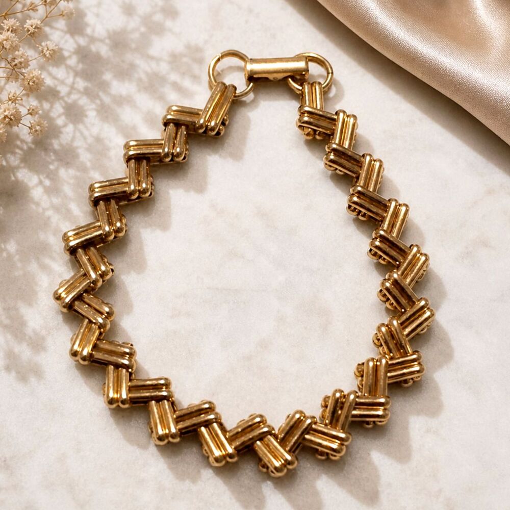 Vintage Gold Tone Double Zig Zag Link Bracelet